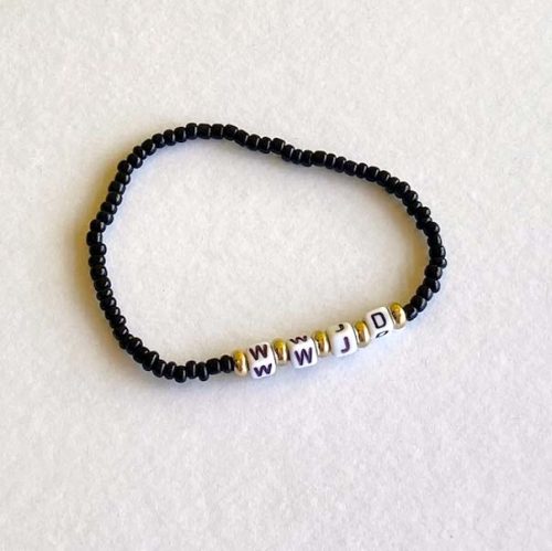 Pulsera WWJD Negra Abalorios