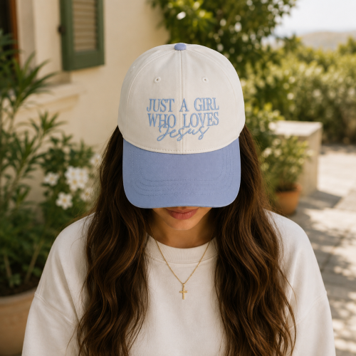 Gorra Just a girl who loves Jesus, celeste