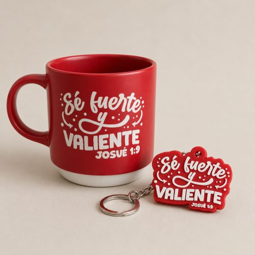 Taza y llavero Fuerte y Valiente