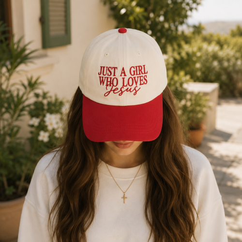 Gorra, Just a girl who loves Jesus, rojo
